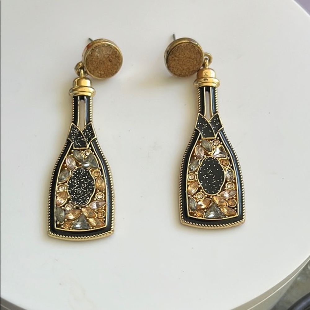 Kitschy Gold and Black Champagne Bottle-Shaped Earrings